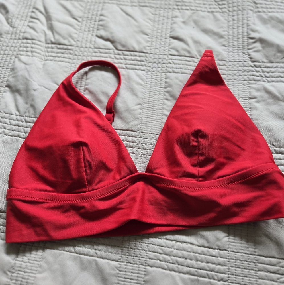Aerie Red Wireless Triangle Swim Top